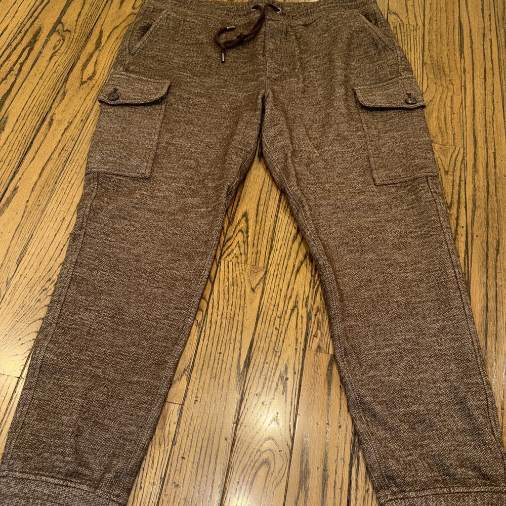 Banana Republic Men's Cozy Cargo Jogger XL Tall Brown Herringbone Wool Cotton